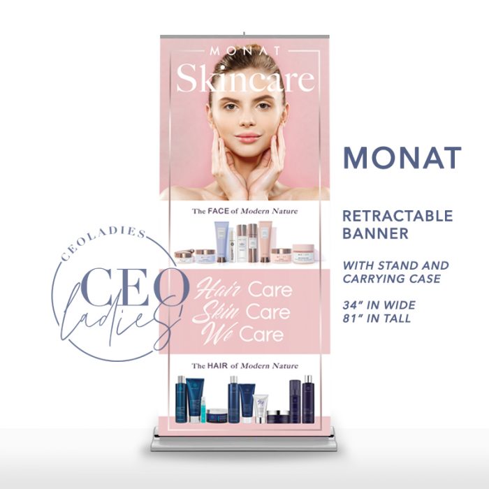 Monat Retractable Banner Skin Care Hair Care We Care